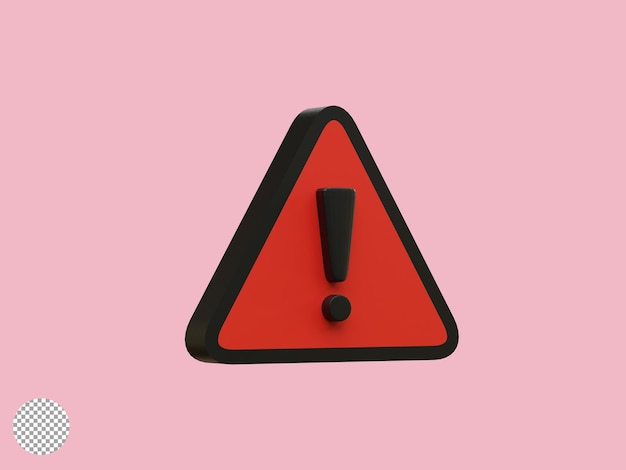 3dレンダリングイラストによる注意感嘆符の交通標識のために歌う現実的な赤い三角形の注意警告の分離
