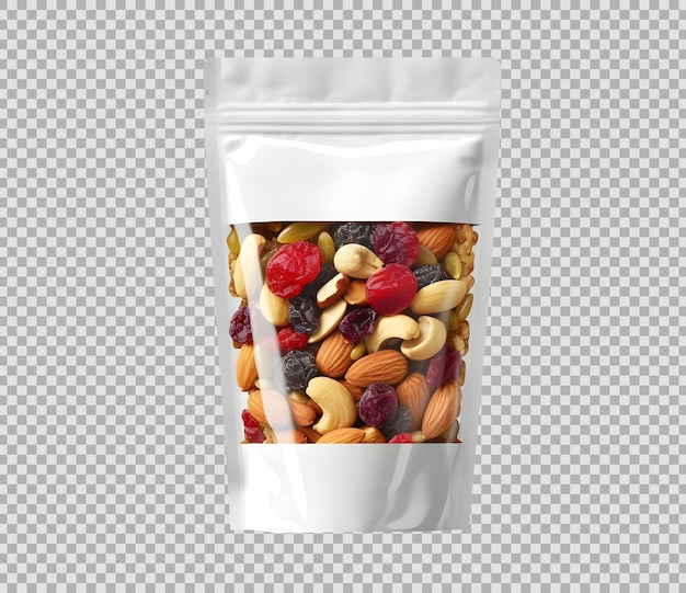 Isolated glossy pouch with fruit amp nut mix