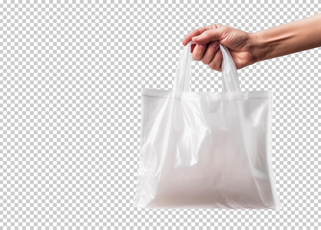 Free PSD isolated hand holding plastic shopping bag