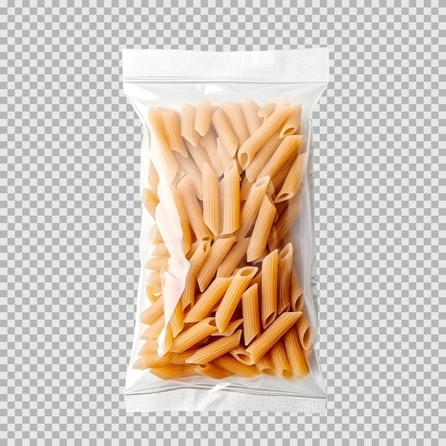 Free PSD isolated plastic transparent vacuum bag with penne pasta