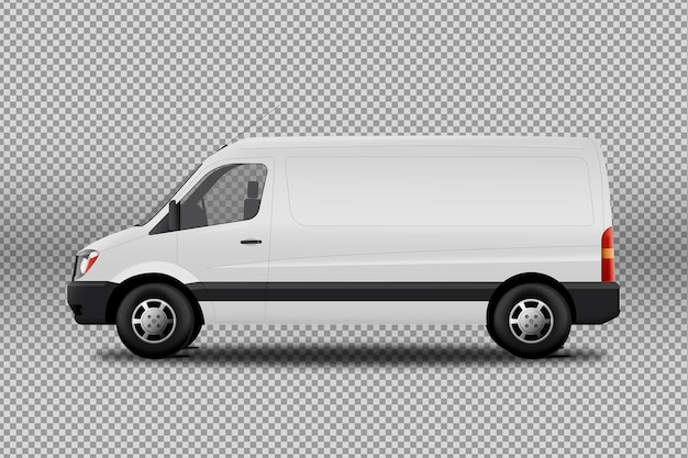 Isolated white van over transparent surface