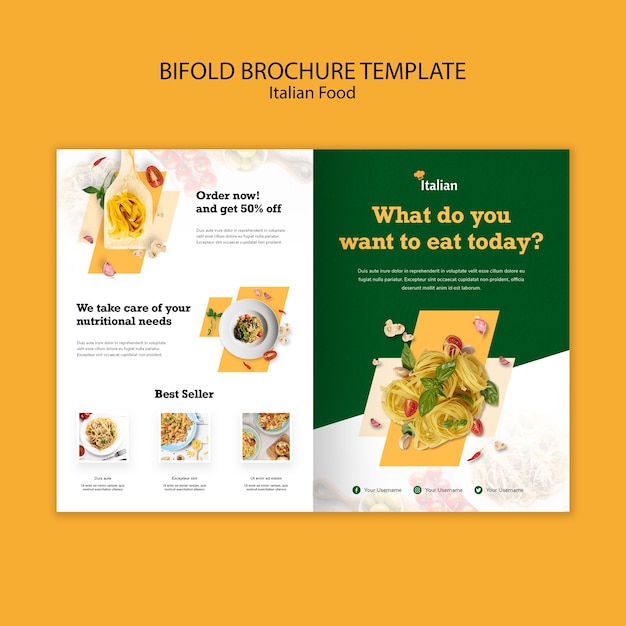 PSD gratuito modello di brochure bifold di cibo italiano