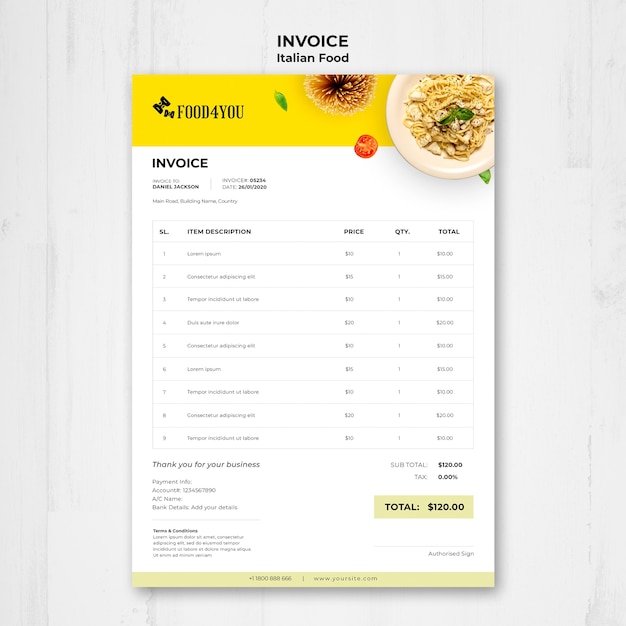 Italian food concept invoice template