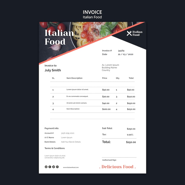 Italian food concept invoice template