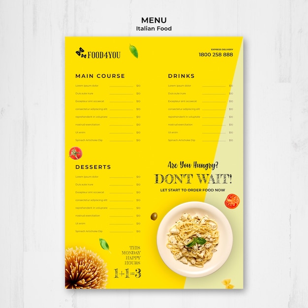 Free PSD italian food concept menu template