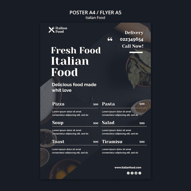 PSD gratuito modello di poster concetto di cibo italiano