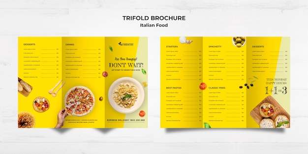 Free PSD italian food concept trifold brochure template