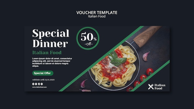 무료 PSD 이탈리아 음식 개념 바우처 템플릿