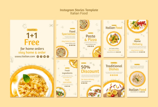 PSD gratuito modello di storie di instagram di cibo italiano