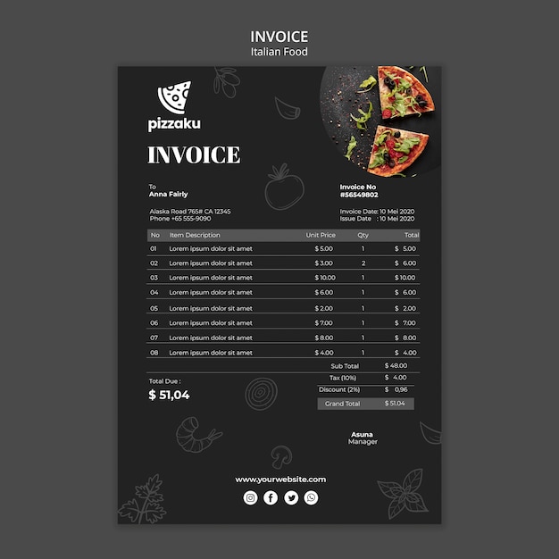 Italian food invoice template