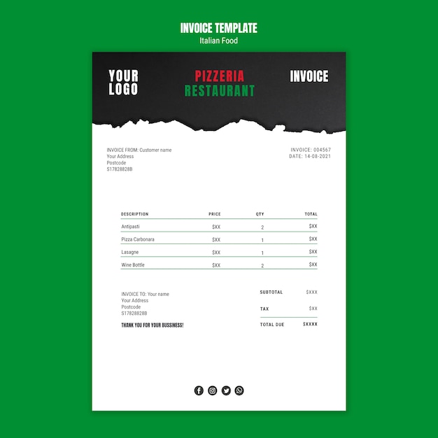 Italian food invoice template