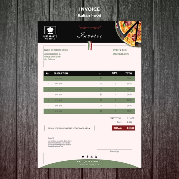 Free PSD italian food invoice