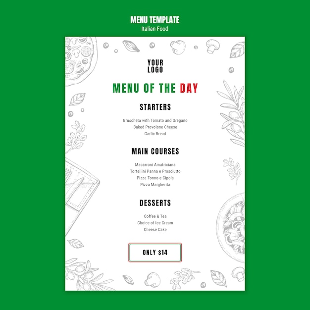 Italian food menu template