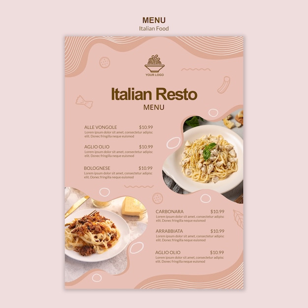 イタリア料理mneuテンプレート