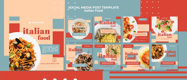 Modello di post social media cibo italiano