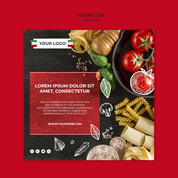 Italian food square flyer design