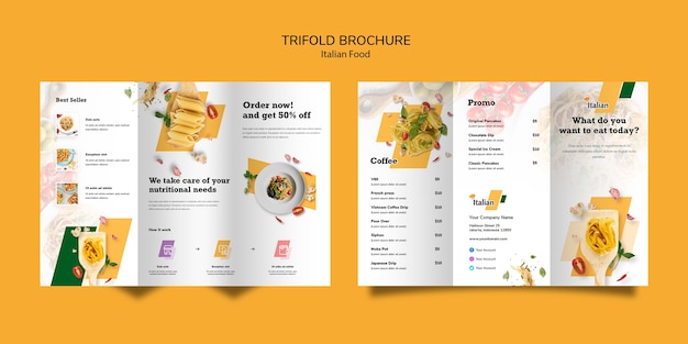 無料PSD イタリア料理3つ折りパンフレットのデザイン