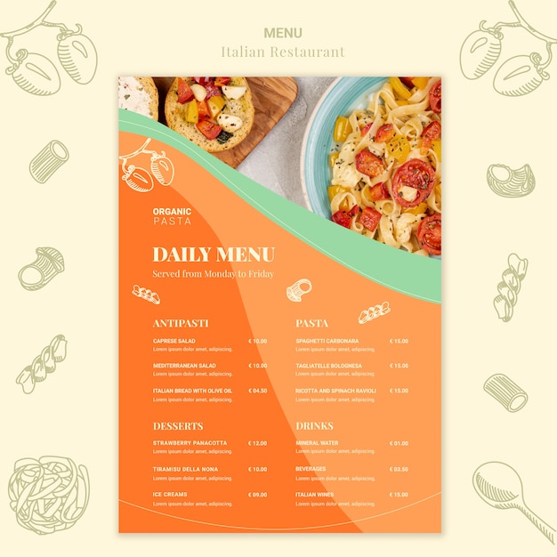 PSD gratuito modello di menu del ristorante italiano