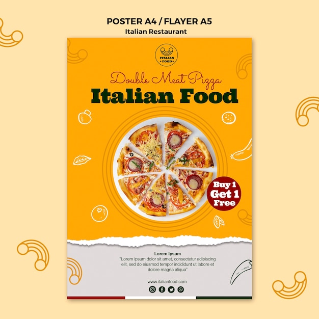 Free PSD italian restaurant poster with offer