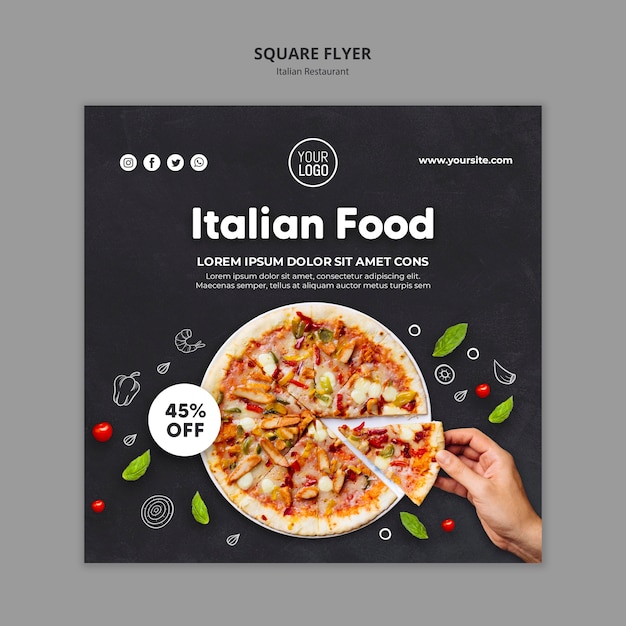 Italian restaurant square flyer template