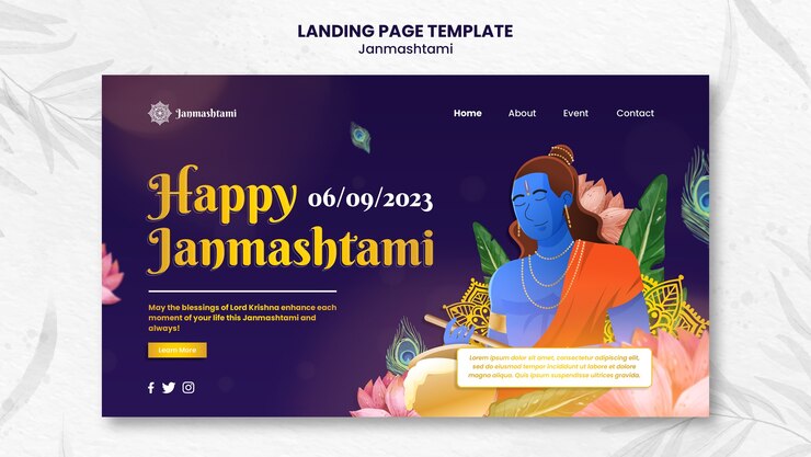 免費 PSD janmashtami 慶祝登陸頁模板