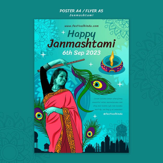 Free PSD janmashtami template design