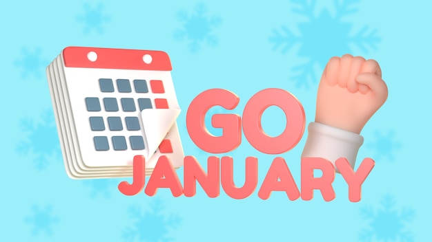 Январский сезон с рукой и календарем