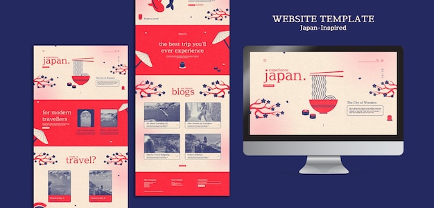 Бесплатный PSD Шаблон дизайна веб-сайта в японском стиле