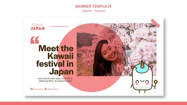 Japan kawaii banner design template