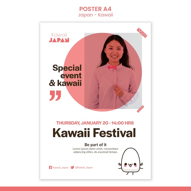 Modello di progettazione del poster giapponese kawaii