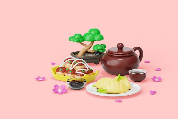 Free PSD japan traditional items still life background