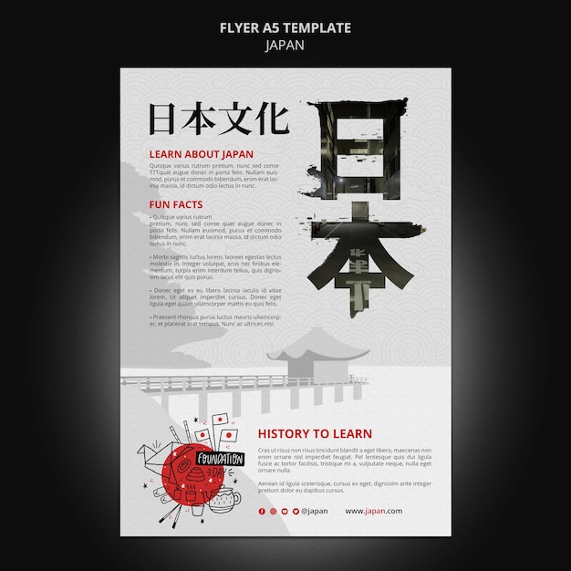 Japan travel destination vertical flyer template with japanese symbols