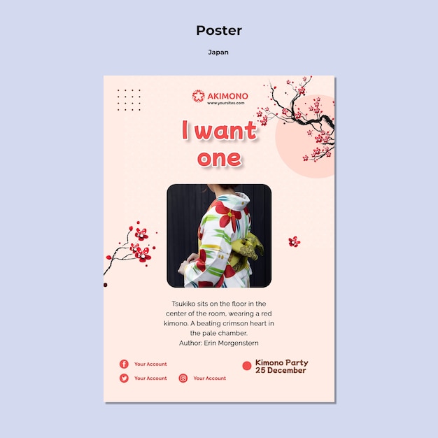 Бесплатный PSD Шаблон цветочного плаката японской одежды