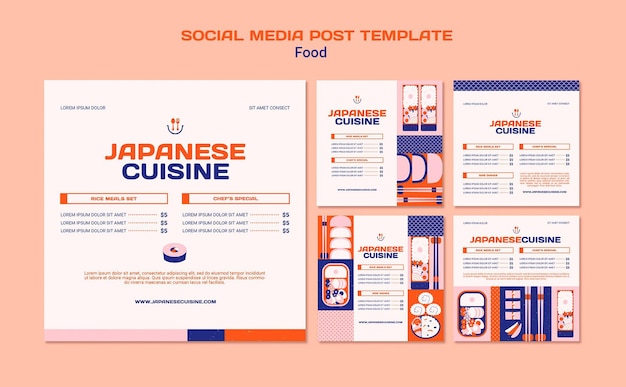 Modello di social media di cucina giapponese