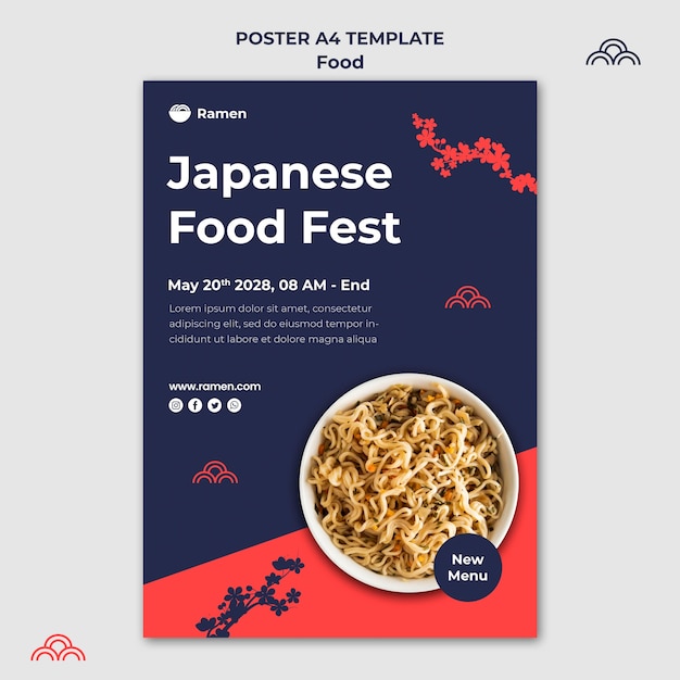 PSD gratuito modello di poster di cibo giapponese fest