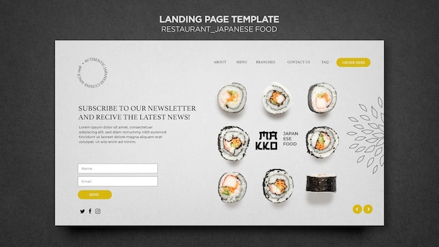 Free PSD japanese food landing page template