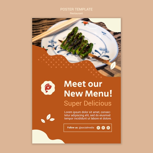 Japanese Food Restaurant Vertical Poster Template Free PSD Download