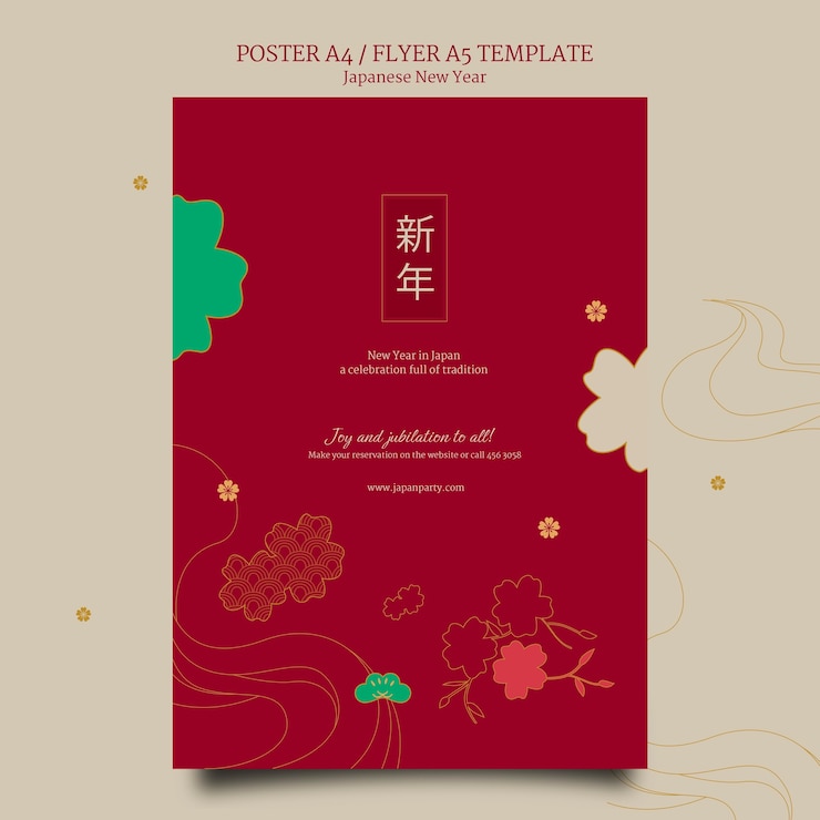 Free PSD japanese new year poster template in red