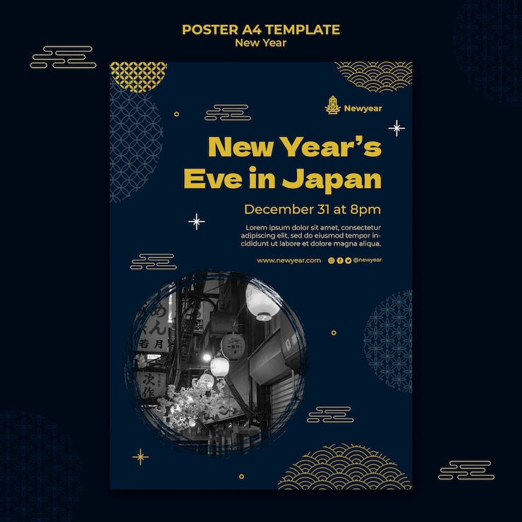 Free PSD japanese new year print template with yellow details