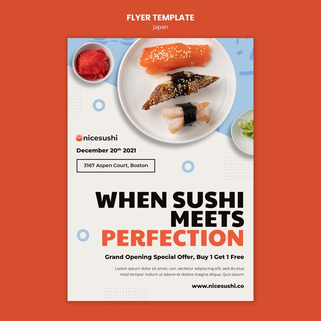 Japanese sushi flyer design template