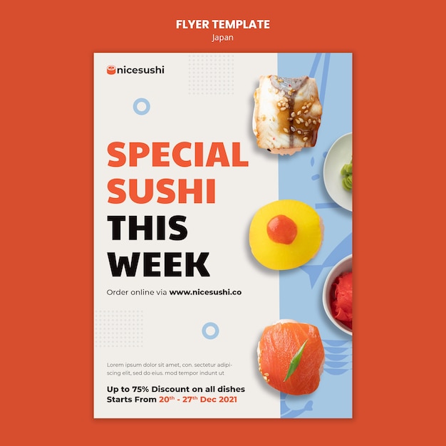 Japanese sushi flyer design template