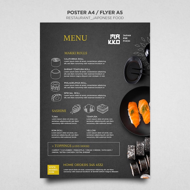 PSD gratuito modello di stampa poster menu sushi giapponese