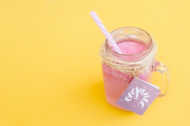 jar mockup with pink yogurt