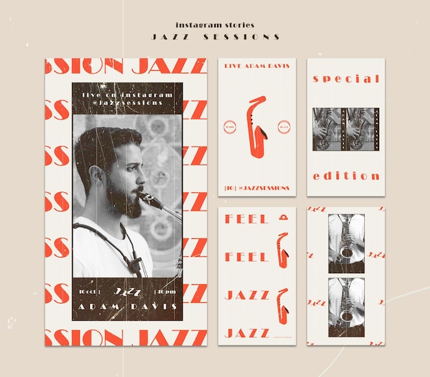 PSD gratuito modello di storie di instagram di concetto di jazz