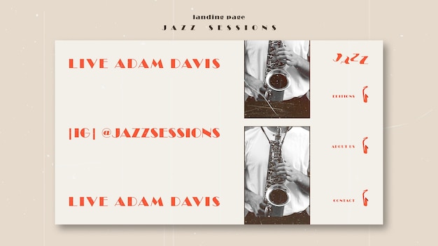 PSD gratuito modello di pagina di destinazione del concetto di jazz