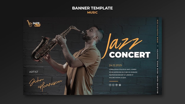 Free PSD jazz concert banner template