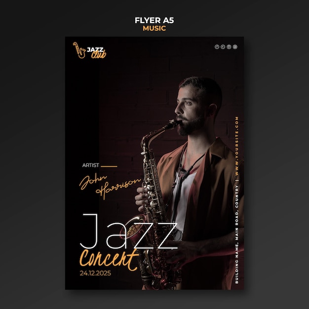Free PSD jazz concert flyer template