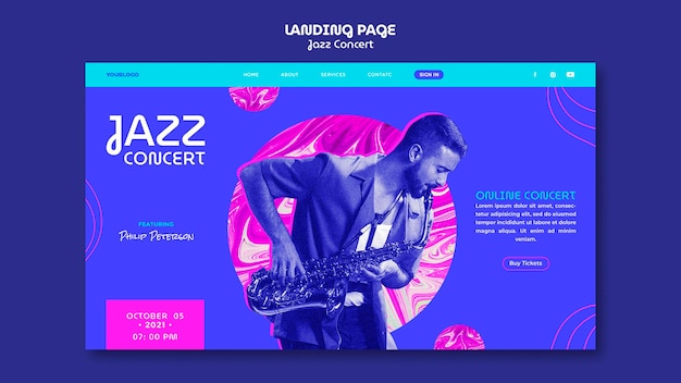 Modello di pagina di destinazione del concerto jazz