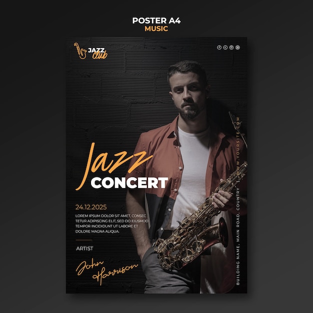 PSD gratuito modello di stampa concerto jazz