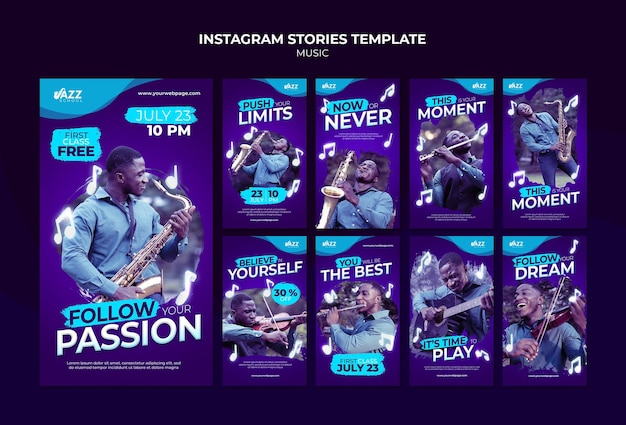 Free PSD jazz concert social media stories